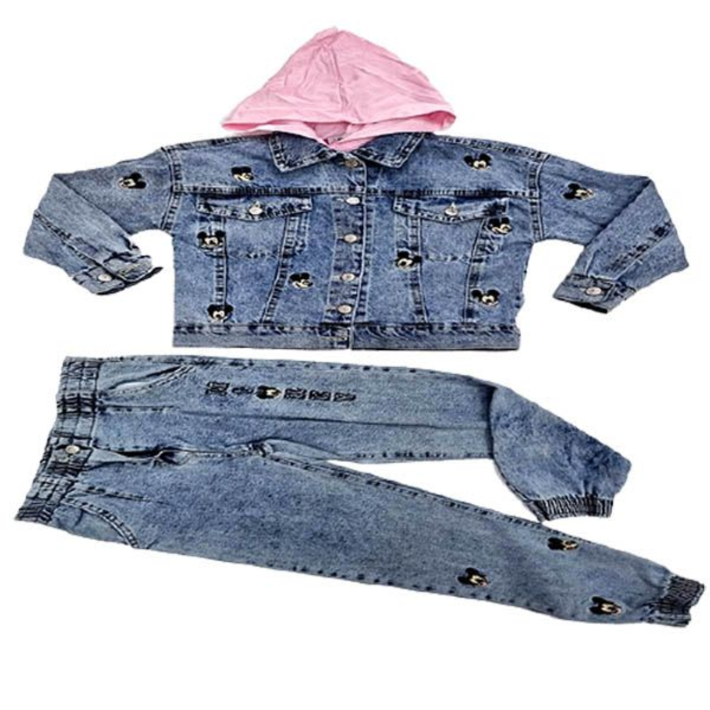 Age: 9-10-11-12 Years | Girls Blue Minnie Mouse Denim Jean Set with a Pink Hoodie